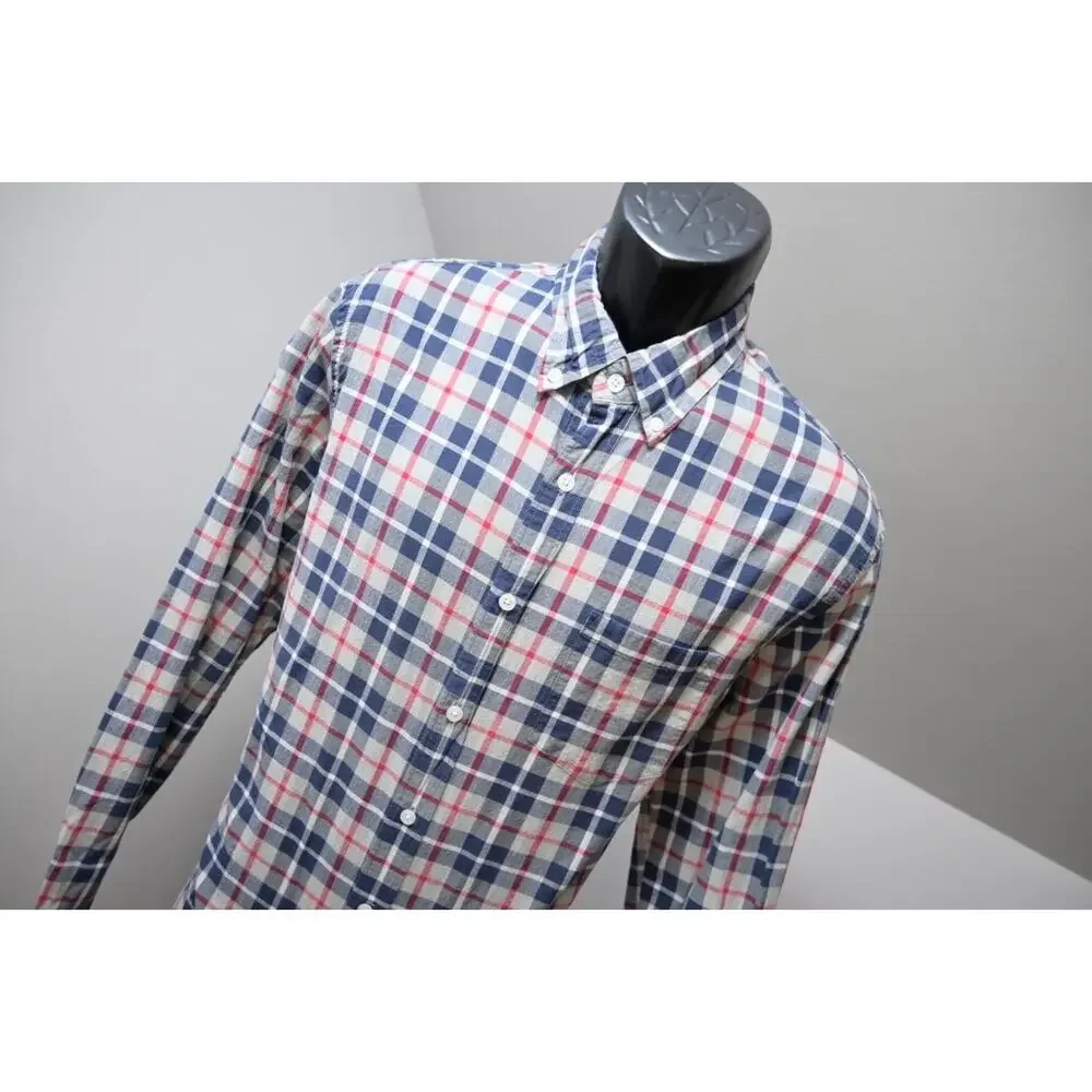J Crew Flex Wash Dress Shirt Slim Fit Plaid Button Up Long‎ Sleeve Mens Sz Large